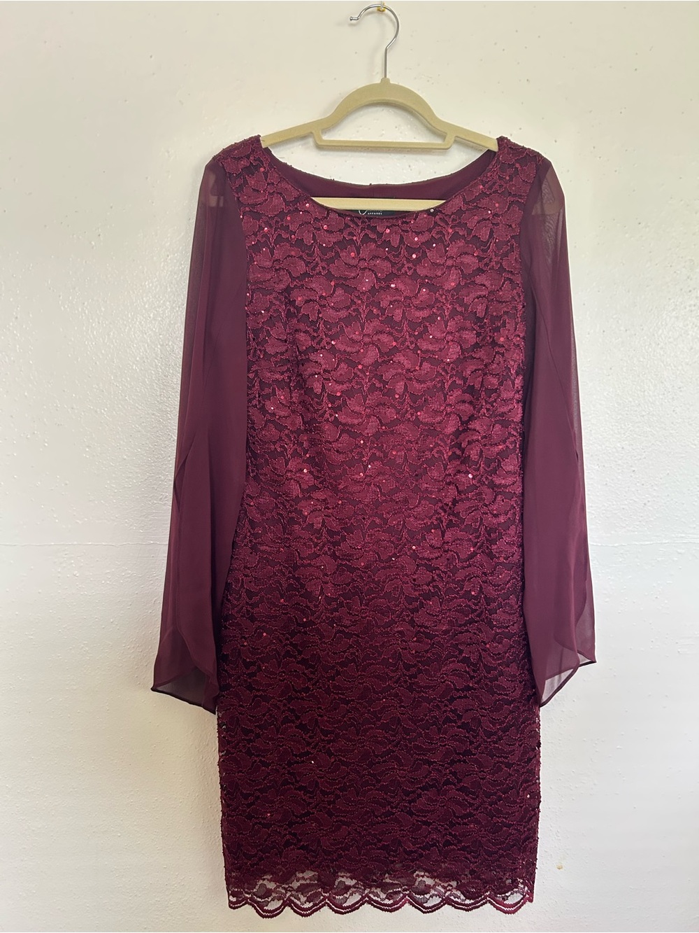Connected Apparel Lace Sheath Dress with Chiffon Sleeves